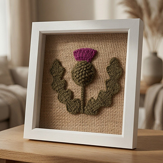 Knitted thistle picture on cabinet display