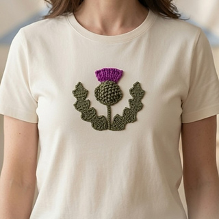 Knitted thistle T-shirt for St Andrew's Day knitting
