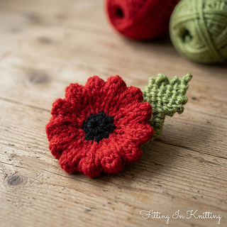 Little Knitted Poppy Accessory with Leaf
