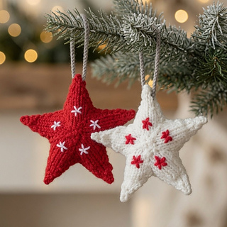 Pair of Knitted Star Baubles