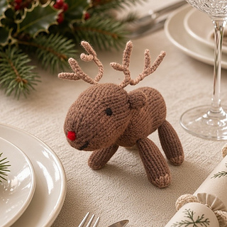 Knitted Christmas reindeer centrepiece
