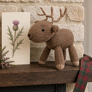 Knitted stag using the reindeer knitting pattern