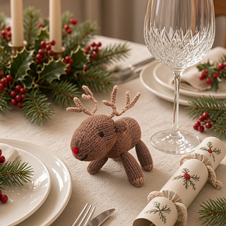 Knitted reindeer Christmas centrepiece