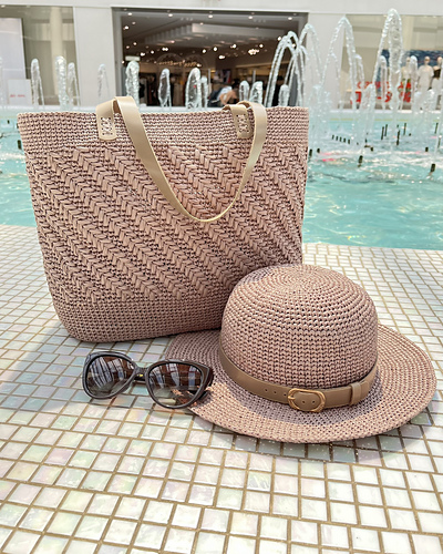 Raffia Cable Tote Bag & Wide Brim Hat