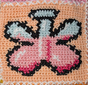 End result using black, light blue, white, light pink, dark pink and peach