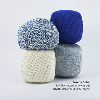 Composition couleur de pelotes Anny Blatt bleues pour le top Beverly
