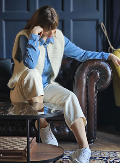 Gilet sans manches écru en laine Anny Blatt