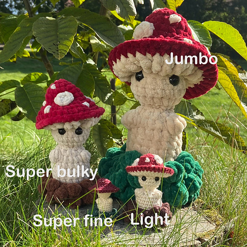 Fly agaric in different yarn types