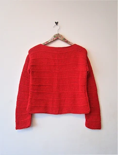Relaxed cotton Tunisian pullover with boat neck