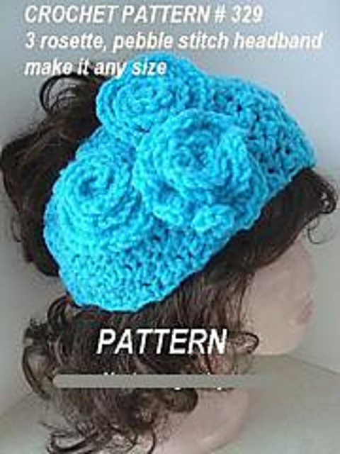 329 TURQUOISE 3 ROSETTE HEADBAND