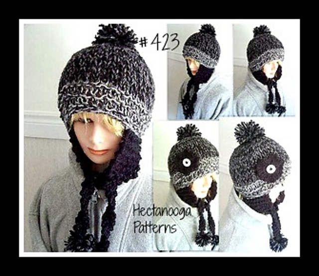 423, KNITTED EARFLAP HAT, age 8 to adult