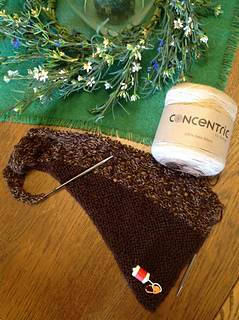 The pattern incorporates pretty lacework alternating with garter stitch throughout the color transitions. 