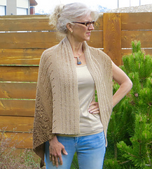 Wearing the shawl on the width end highlights the skein end. 