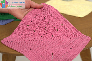 A corner of a crochet square featuring a relaxing pattern.