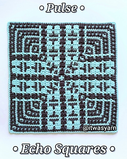 Pulse overlay mosaic crochet square in turquoise and graphite.