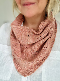 Rain: larger sample worn as a cowl, tied at back
