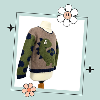 Stomp like a Dino, Kids Dinosaur Jumper knitting pattern by Jane Burns