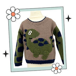 Stomp like a Dino, Kids Dinosaur Jumper knitting pattern by Jane Burns