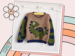 Stomp like a Dino, Kids Dinosaur Jumper knitting pattern by Jane Burns