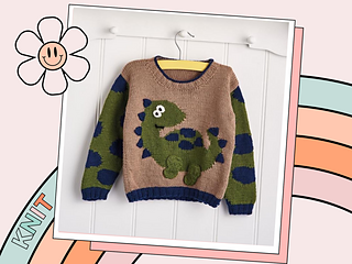 Stomp like a Dino, Kids Dinosaur Jumper knitting pattern by Jane Burns