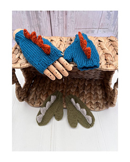 Dinosaur Hat and Mittens set knitting pattern by Jane Burns