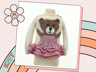 Darcy ballerina bear jumper, sparkly ruffle hem, knitted bear on front, sizes 1 to 9 years