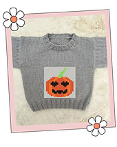 Finished baby jumper knitted using the Patch pumpkin chart, Stylecraft Special DK Silver, Blank Canvas Baby Sweater