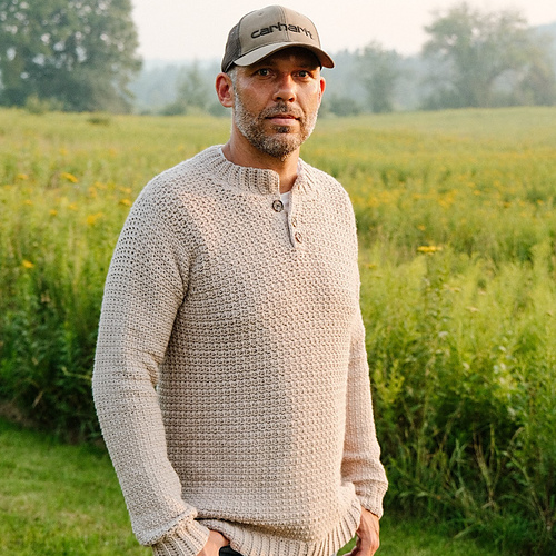 Ambrose Quarter Button Men's Crochet Sweater - Jennifer Renaud