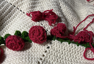 2025-06-19 forty-third rose done! Only sixty inches of yarn leftover!
