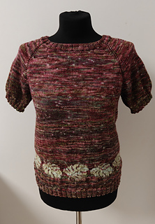 Kolor podstawowy- 200g około 800m ręcznie farbowana włóczka (80%merino, 20% nylon)
Kolor kontrastowy - 17g około 70m ten sam typ włóczki
Ściągacze przerabiane drutami w rozmiarze 3mm, reszta 3,5mm