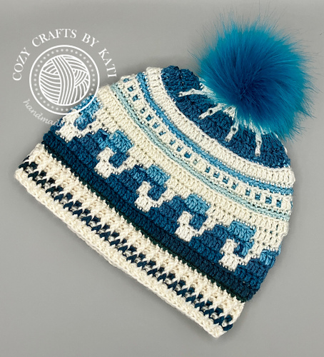 Blue Wave Overlay Mosaic Hat crochet pattern by Cozy Crafts by Kati