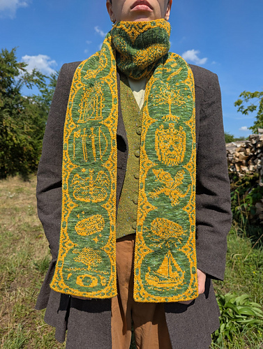 か*ご様 Osmanthus Motif Knitted Scarf Mame Kurogouchi マメクロゴウチ Osmanthus Motif Knitted Scarf