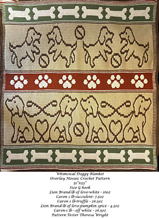 Whimsical Doggy Blanket
Full Sized Blanket
Overlay Mosaic Crochet
Pattern and Chart