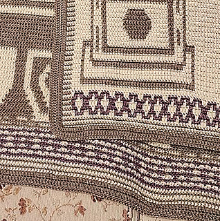 Comfy Coffee Blanket Wrap - Overlay Mosaic Crochet Pattern - close up of front view and inside back view