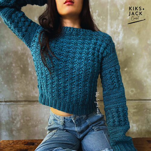 Crew Neck Cropped Crochet Sweater photo 1