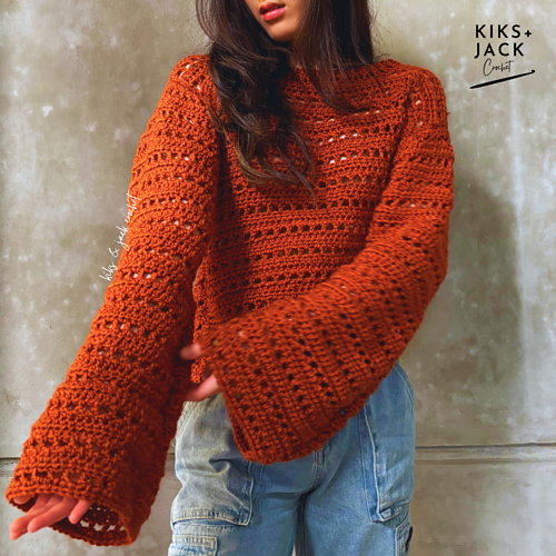 Summer to Fall Wide Sleeve Crochet Sweater photo 3