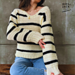 Aubrey Easy Striped Crochet V Neck Sweater photo 3