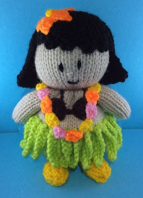15 cms toy KNITTING PATTERN Aloha Hawaiian Girl chocolate orange cover
