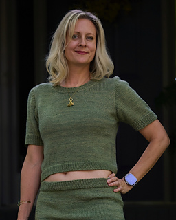 Size 4 on a 35"/87.5 cm chest circumference. Uses Bust Dart Option A and Sugarplum Circus Charlotte DK in colorway Celery.