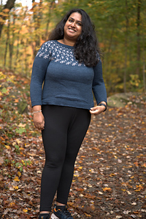 I am wearing a size 5, knit with 2" of ease