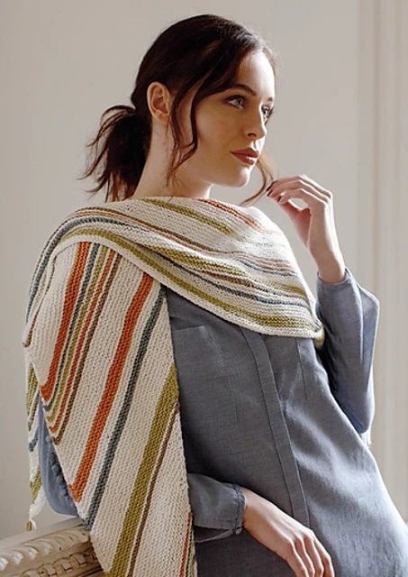 simple bias knit scarf pattern with knitted stripes from rowan yarns