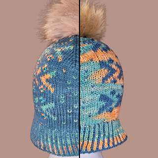 A solid and a variegated yarn together will result in multi-toned motifs on a solid field on one side and solid motifs on a color shift field on the other side.