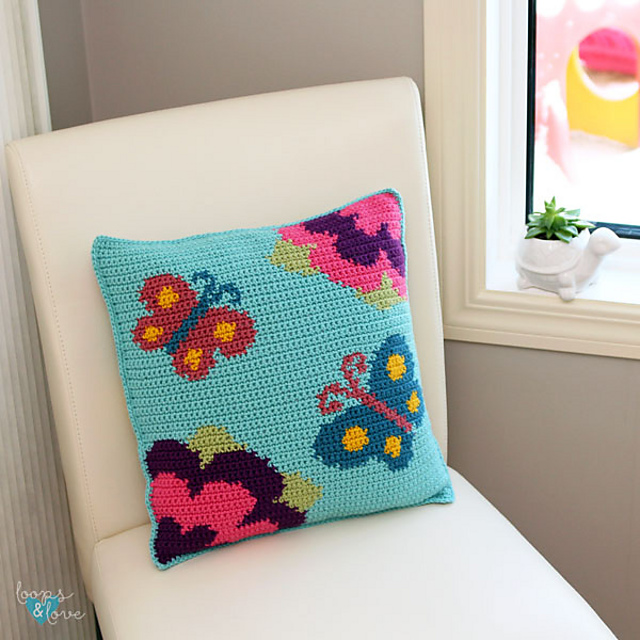 Ravelry Spring Butterfly Pillow pattern by Loops and Love Crochet