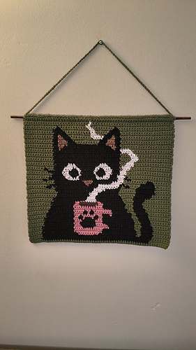 Black Cat with Coffee Mug