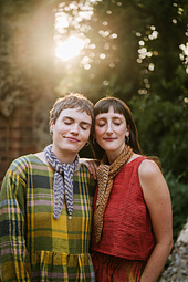 Left: Size 1 knit in Mominoki Silk Mohair in Benifuji and Qing Fibre Melted Baby Suri in Desert. 
Right: Size 2 knit in G-uld No 4 in Cochineal Walnut, Heather and Walnut