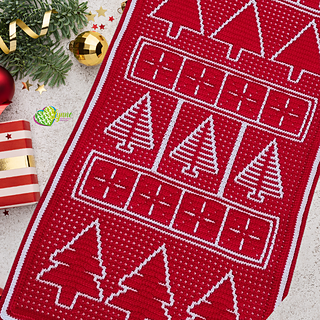 Mosaic Yuletide Trees Tablerunner