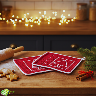 Mosaic Yuletide Trees Potholders