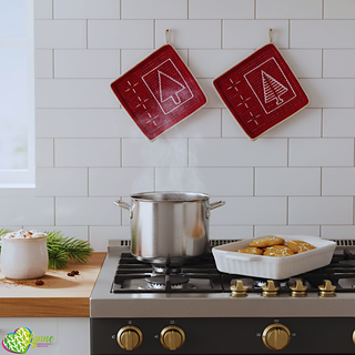 Mosaic Yuletide Trees Potholders