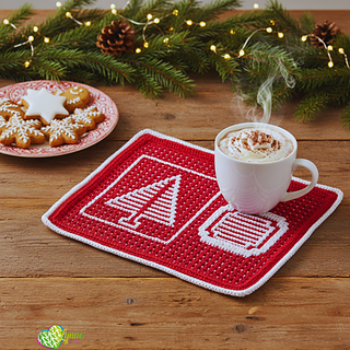 Mosaic Yuletide Trees Mug Rugs