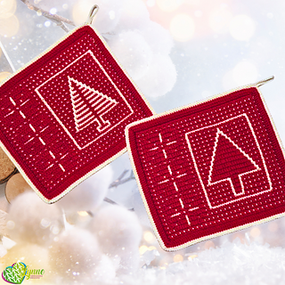 Mosaic Yuletide Trees Potholders